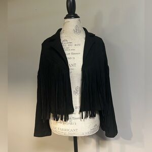 Pretty Garden Jacket Black Faux Suede  Fringe Western Open Festival Boho Large